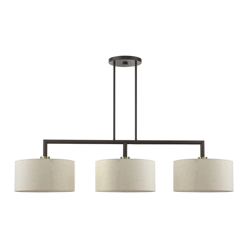 Livex Lighting Monroe 3-Light Metal & Fabric Linear Chandelier in English Bronze