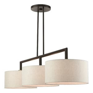Livex Lighting Monroe 3-Light Metal & Fabric Linear Chandelier in English Bronze
