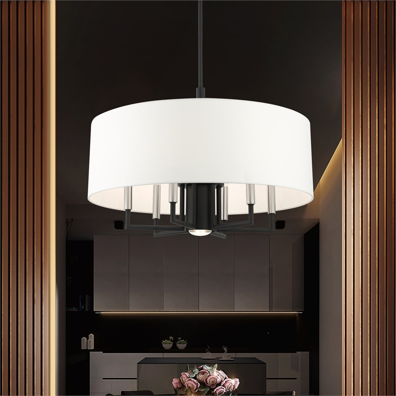 Livex Lighting Meridian 7-Light Metal & Fabric Pendant Chandelier in Black