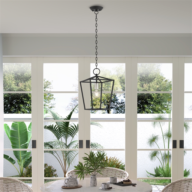 Livex Lighting Devone 1-Light Transitional Metal Convertible Lantern in Black