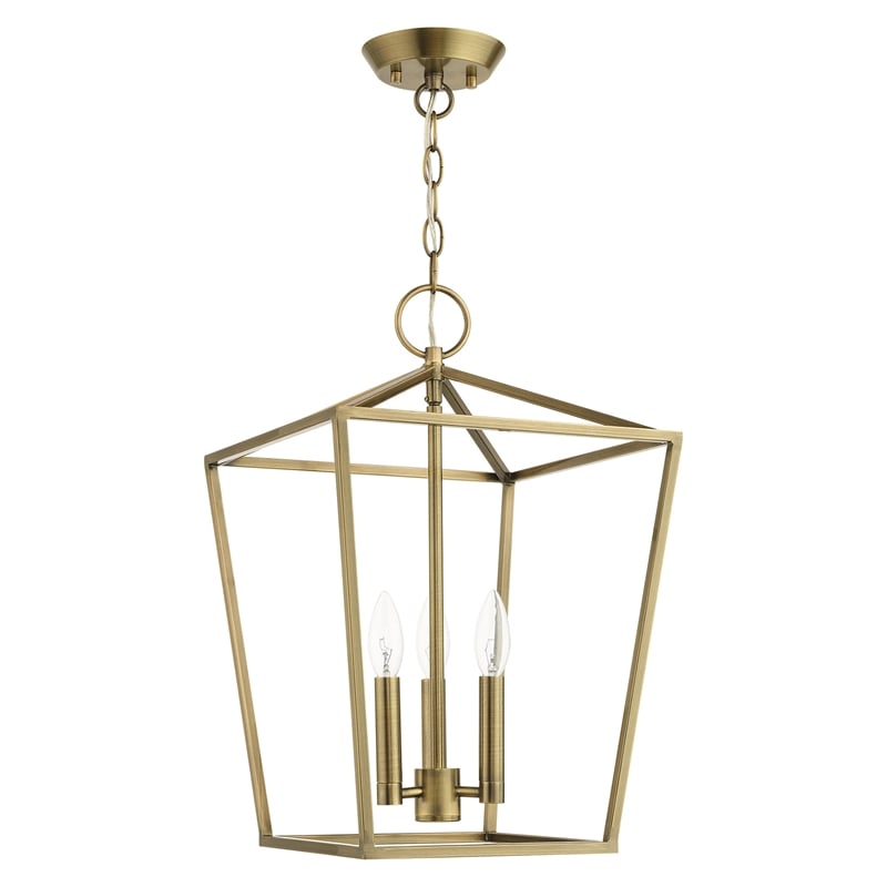 Livex Lighting Devone 3-Light Metal Convertible Lantern in Antique Brass