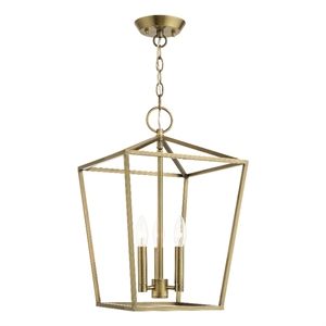 Livex Lighting Devone 3-Light Metal Convertible Lantern in Antique Brass