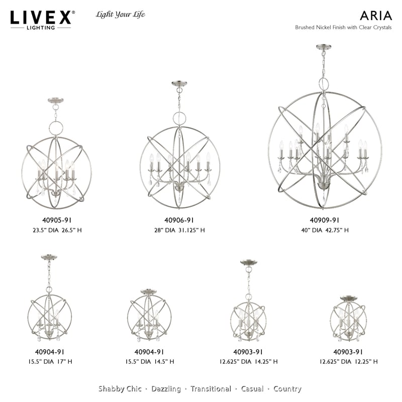Livex Lighting Aria 5-Light Transitional Metal Chandelier in Brushed Nickel