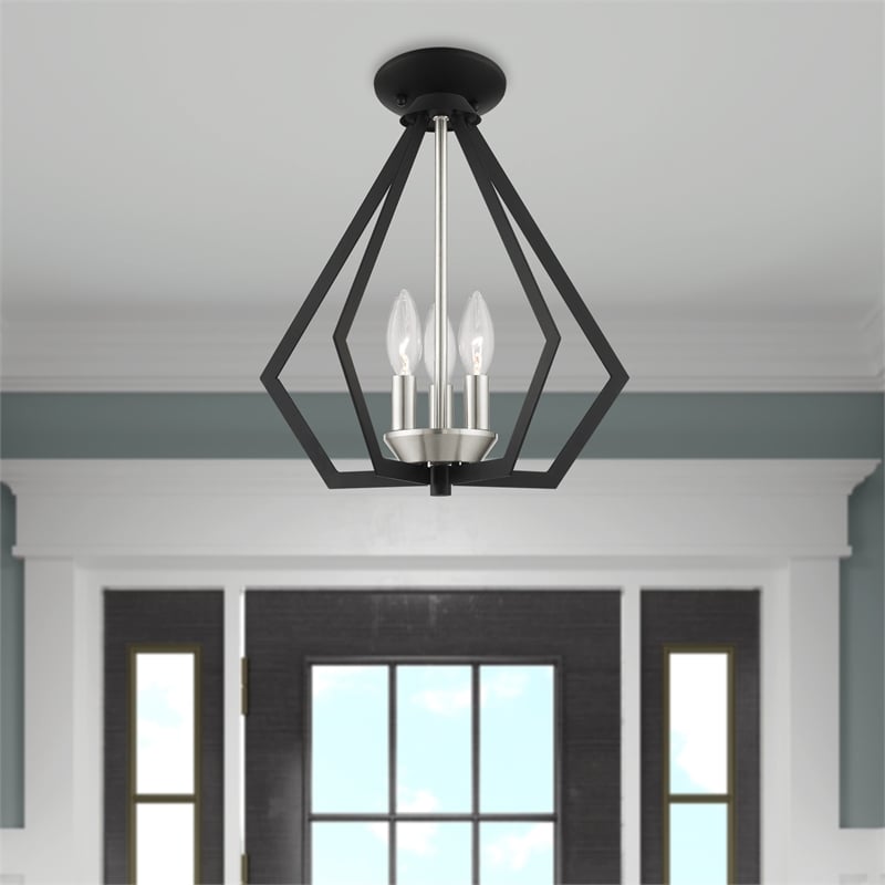 Livex Lighting Prism 3-Light Contemporary Metal Chandelier in Black