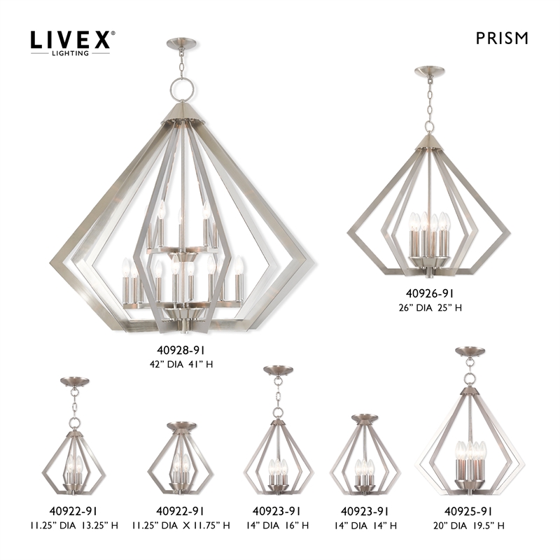 Livex Lighting Prism 5-Light Contemporary Metal Chandelier in Brushed Nickel