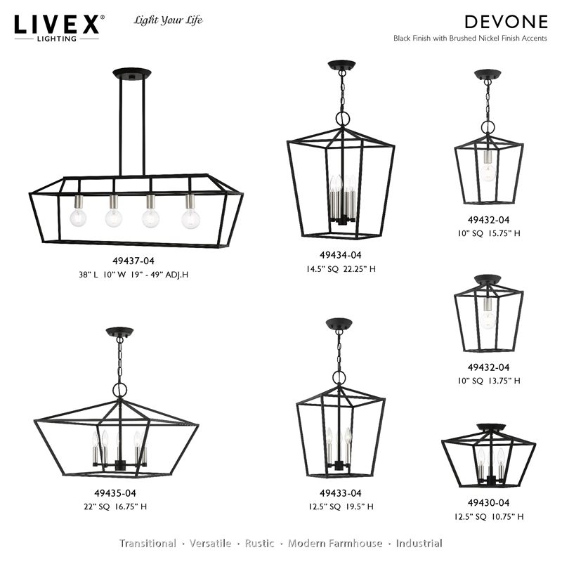 Livex Lighting Devone 3-Light Metal Convertible Lantern in Black