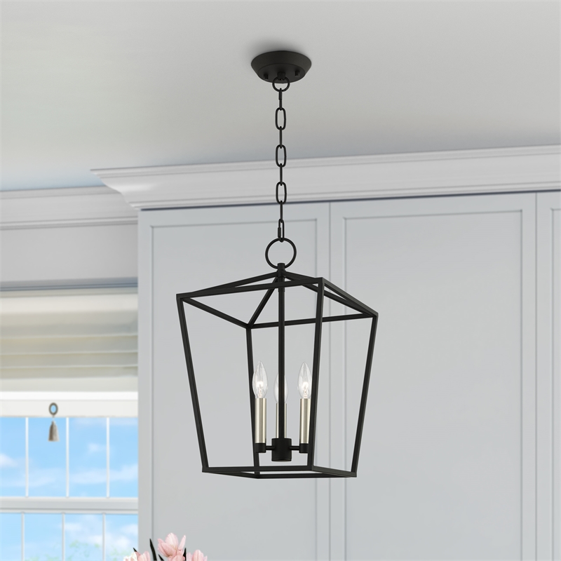 Livex Lighting Devone 3-Light Metal Convertible Lantern in Black