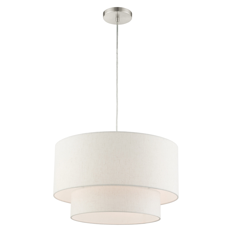 Livex Lighting Blossom 3-Light Modern Metal & Fabric Pendant in Brushed Nickel