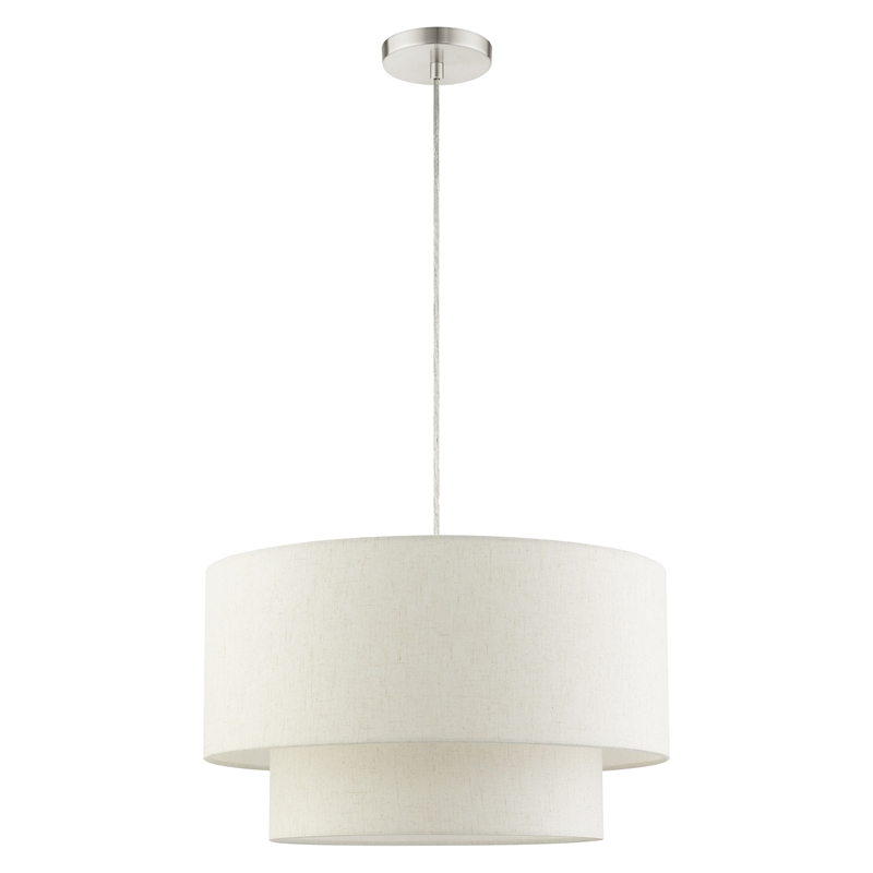 Livex Lighting Blossom 3-Light Modern Metal & Fabric Pendant in Brushed Nickel