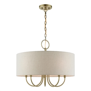 Livex Lighting Blossom 5-Light Metal/Fabric Pendant Chandelier in Antique Brass