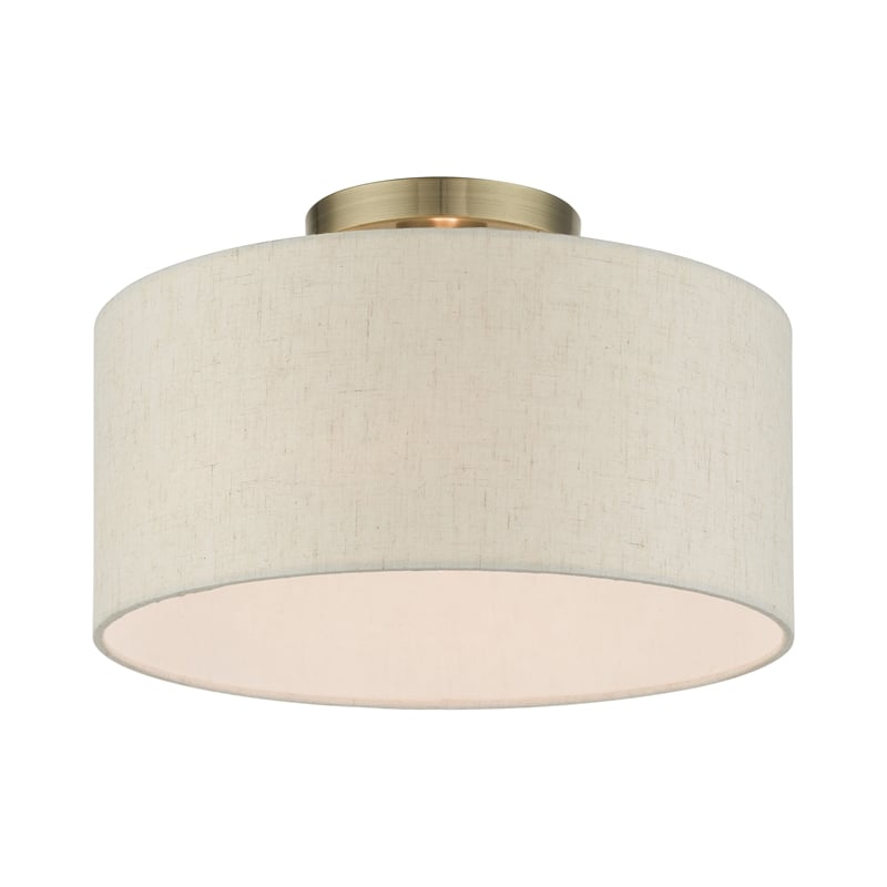 Livex Lighting Blossom 1-Light Modern Metal & Fabric Semi Flush in Antique Brass