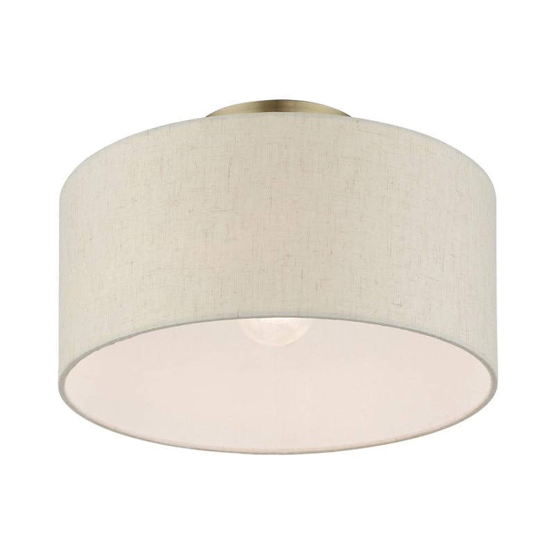 Livex Lighting Blossom 1-Light Modern Metal & Fabric Semi Flush in Antique Brass