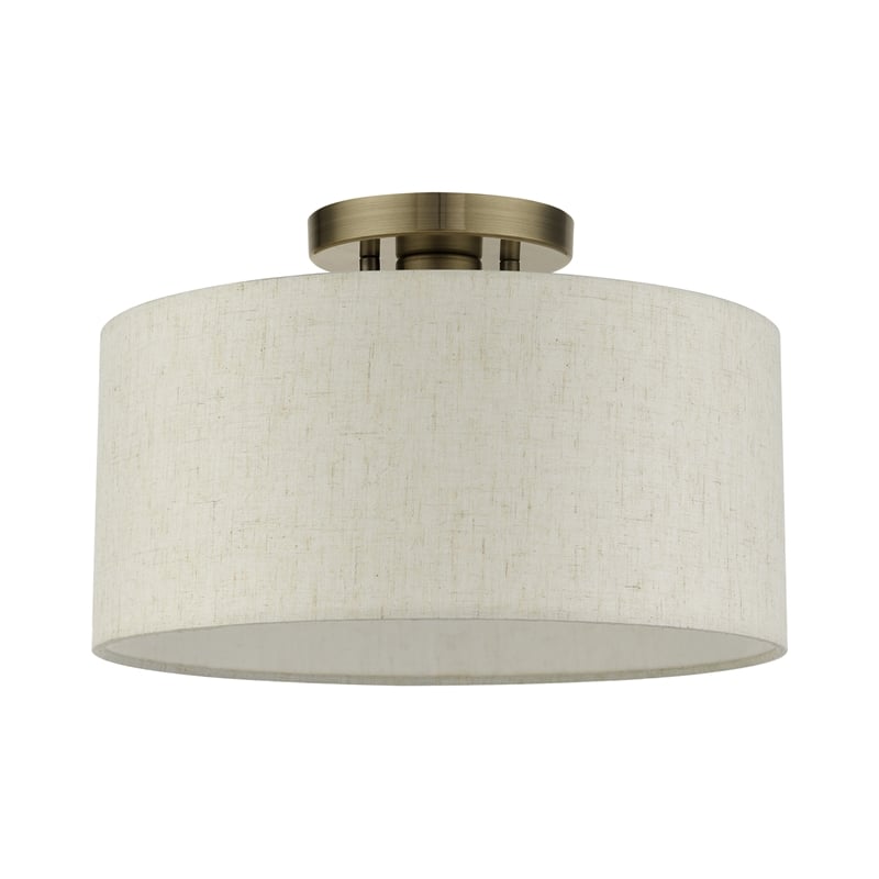 Livex Lighting Blossom 1-Light Modern Metal & Fabric Semi Flush in Antique Brass