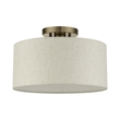 Livex Lighting Blossom 1-Light Modern Metal & Fabric Semi Flush in Antique Brass