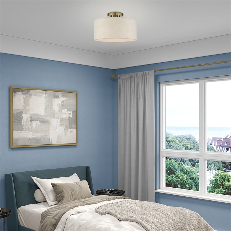 Livex Lighting Blossom 1-Light Modern Metal & Fabric Semi Flush in Antique Brass