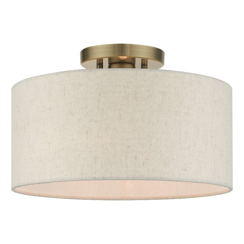 Livex Lighting Blossom 1-Light Modern Metal & Fabric Semi Flush in Antique Brass