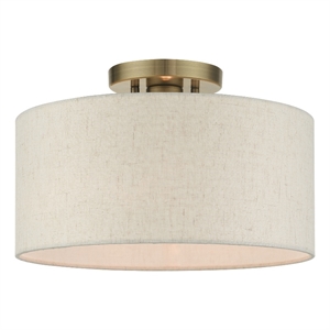 Livex Lighting Blossom 1-Light Modern Metal & Fabric Semi Flush in Antique Brass