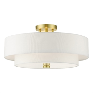 Livex Lighting Meridian 9&quot 4-Light Metal & Fabric Semi Flush in Satin Brass