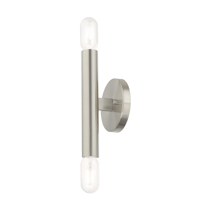 Livex Lighting Copenhagen 2-Light Metal ADA Wall Sconce in Brushed Nickel