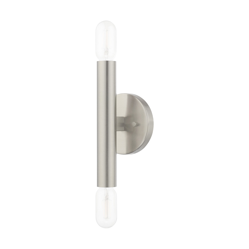 Livex Lighting Copenhagen 2-Light Metal ADA Wall Sconce in Brushed Nickel