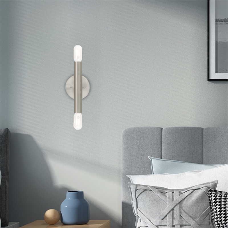 Livex Lighting Copenhagen 2-Light Metal ADA Wall Sconce in Brushed Nickel