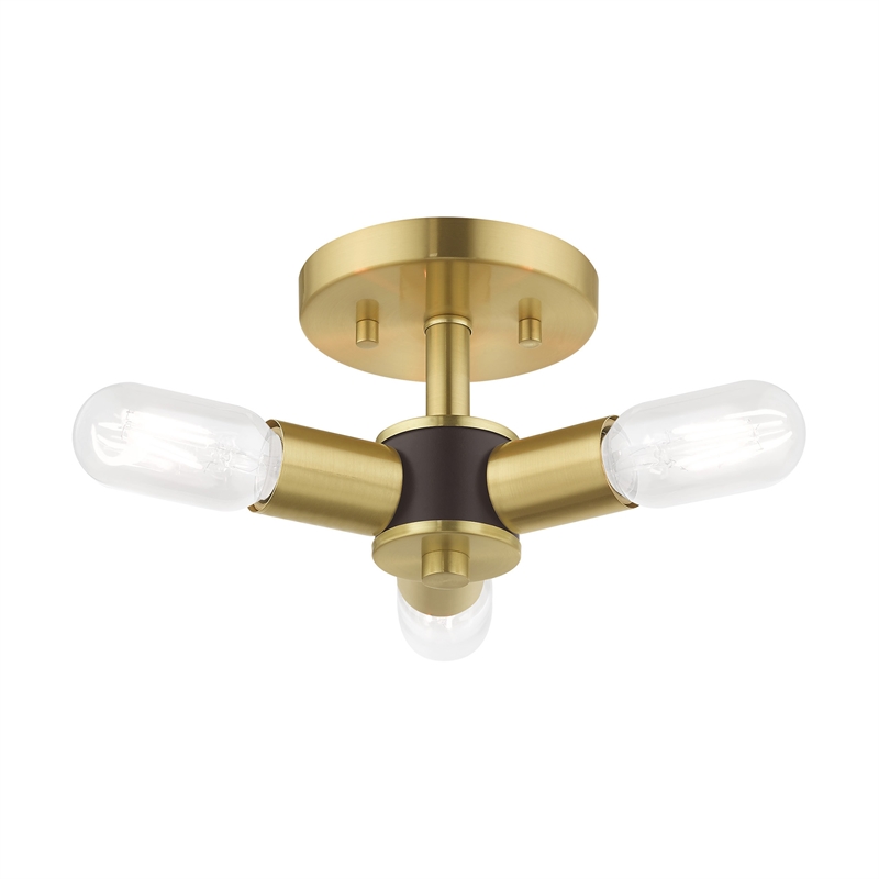 Livex Lighting Copenhagen 3-Light Mid-Century Metal Ceiling Mount in Satin Brass