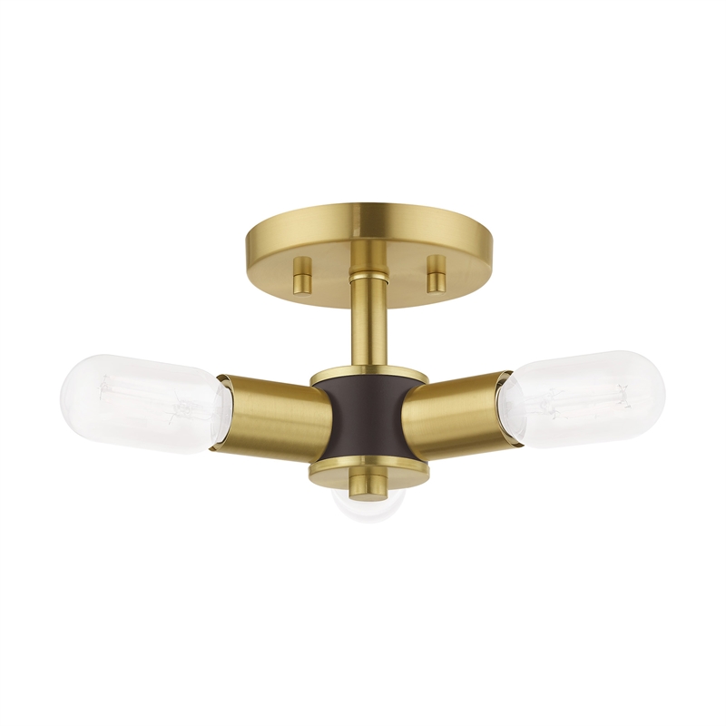 Livex Lighting Copenhagen 3-Light Mid-Century Metal Ceiling Mount in Satin Brass