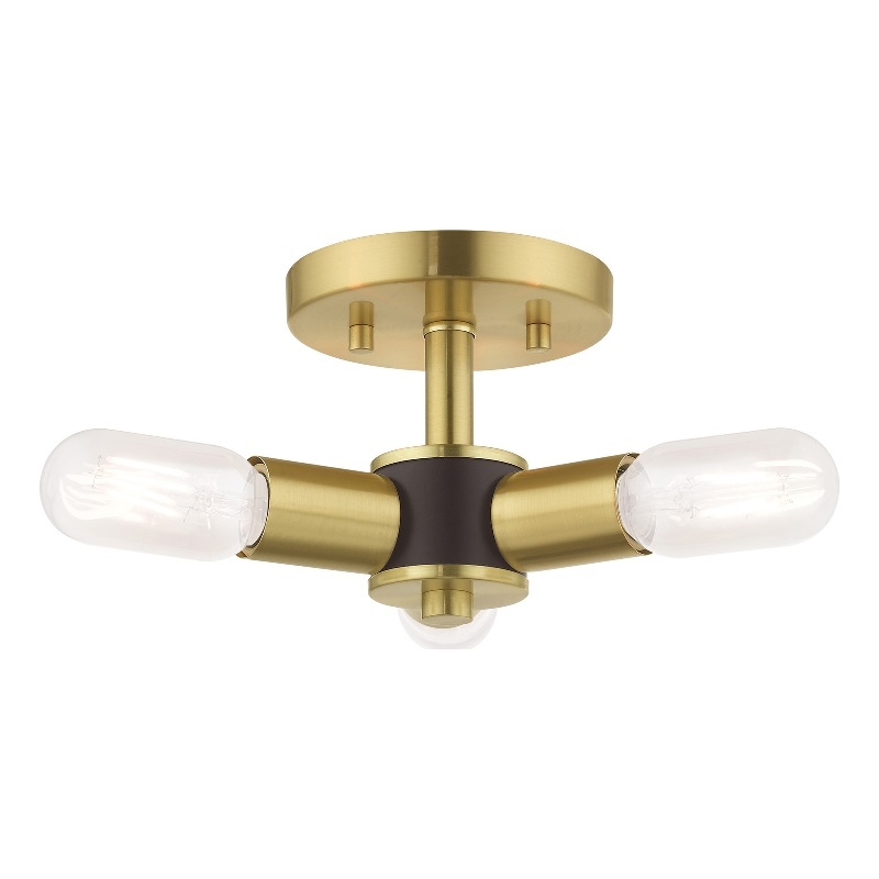 Livex Lighting Copenhagen 3-Light Mid-Century Metal Ceiling Mount in Satin Brass