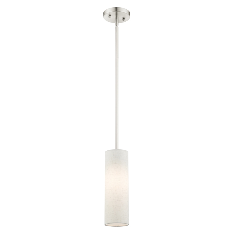 Livex Lighting Meridian 1-Light Metal & Fabric Single Pendant in Brushed Nickel