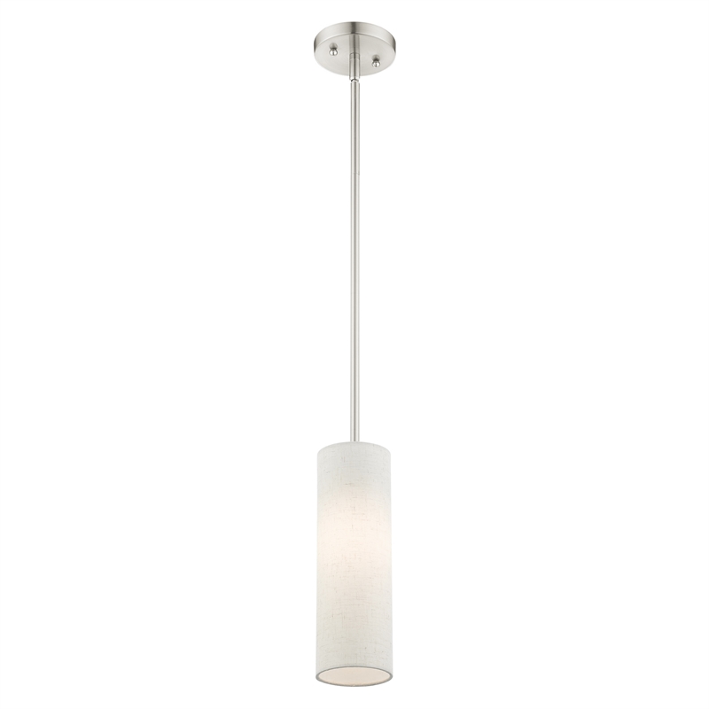 Livex Lighting Meridian 1-Light Metal & Fabric Single Pendant in Brushed Nickel