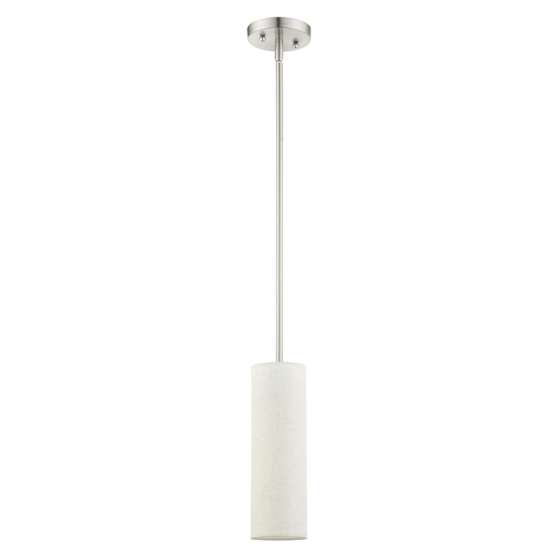Livex Lighting Meridian 1-Light Metal & Fabric Single Pendant in Brushed Nickel