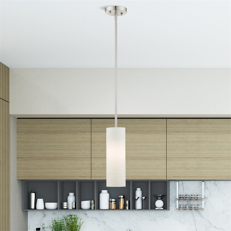 Livex Lighting Meridian 1-Light Metal & Fabric Single Pendant in Brushed Nickel