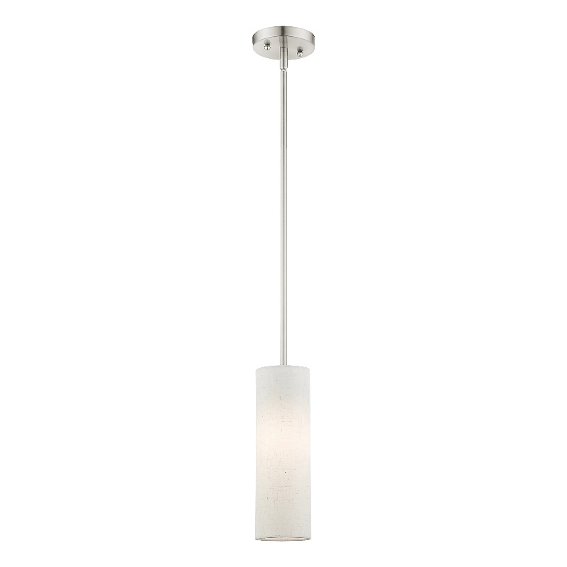 Livex Lighting Meridian 1-Light Metal & Fabric Single Pendant in Brushed Nickel
