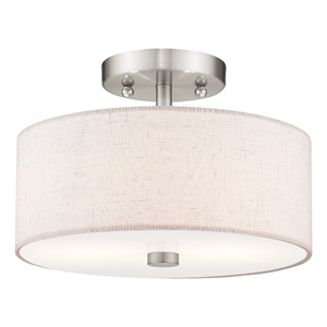 Livex Lighting Meridian 11&quot 2-Light Metal & Fabric Semi Flush in Brushed Nickel