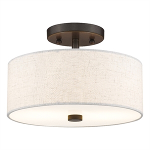Livex Lighting Meridian 11&quot 2-Light Metal & Fabric Semi Flush in Bronze