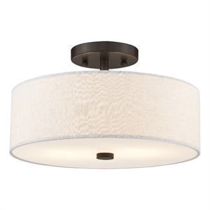 Livex Lighting Monroe 7.75&quot 2-Light Metal/Fabric Ceiling Mount in English Bronze