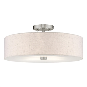 Livex Lighting Meridian 8&quot 4-Light Metal & Fabric Semi Flush in Brushed Nickel