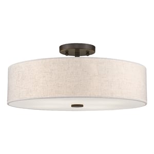 Livex Lighting Meridian 8&quot 4-Light Metal & Fabric Semi Flush in English Bronze