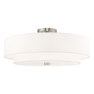 Livex Lighting Meridian 9.5&quot 5-Light Metal & Fabric Semi Flush in Brushed Nickel