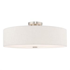 Livex Lighting Meridian 9&quot 5-Light Metal/Fabric Ceiling Mount in Brushed Nickel