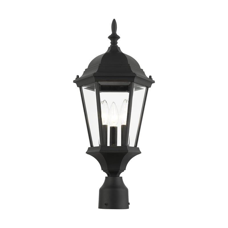 Livex Lighting Hamilton 3-Light Beveled Metal Outdoor Post Top Lantern in Black