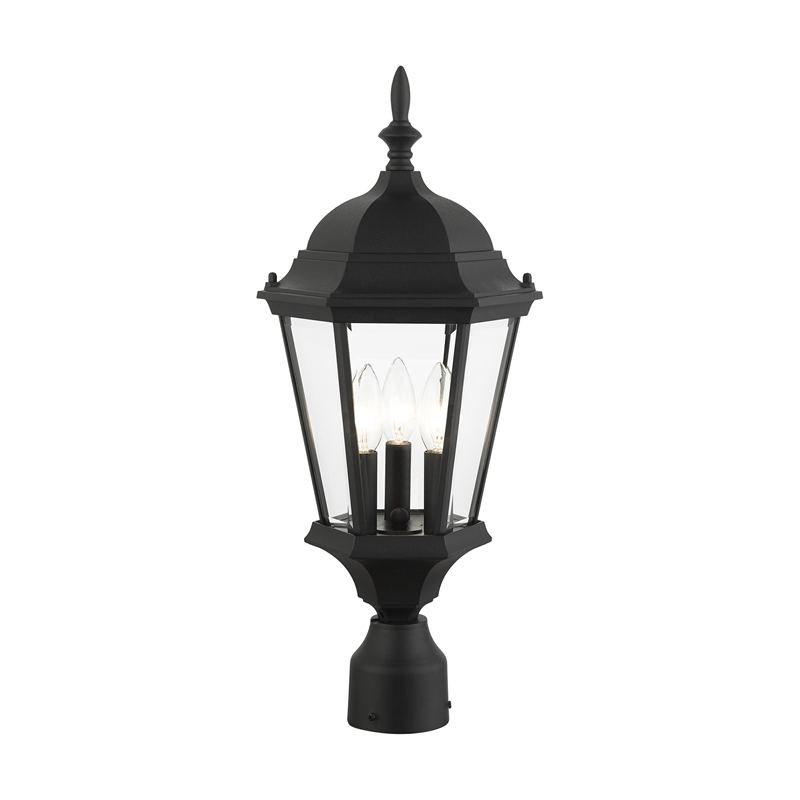 Livex Lighting Hamilton 3-Light Beveled Metal Outdoor Post Top Lantern in Black