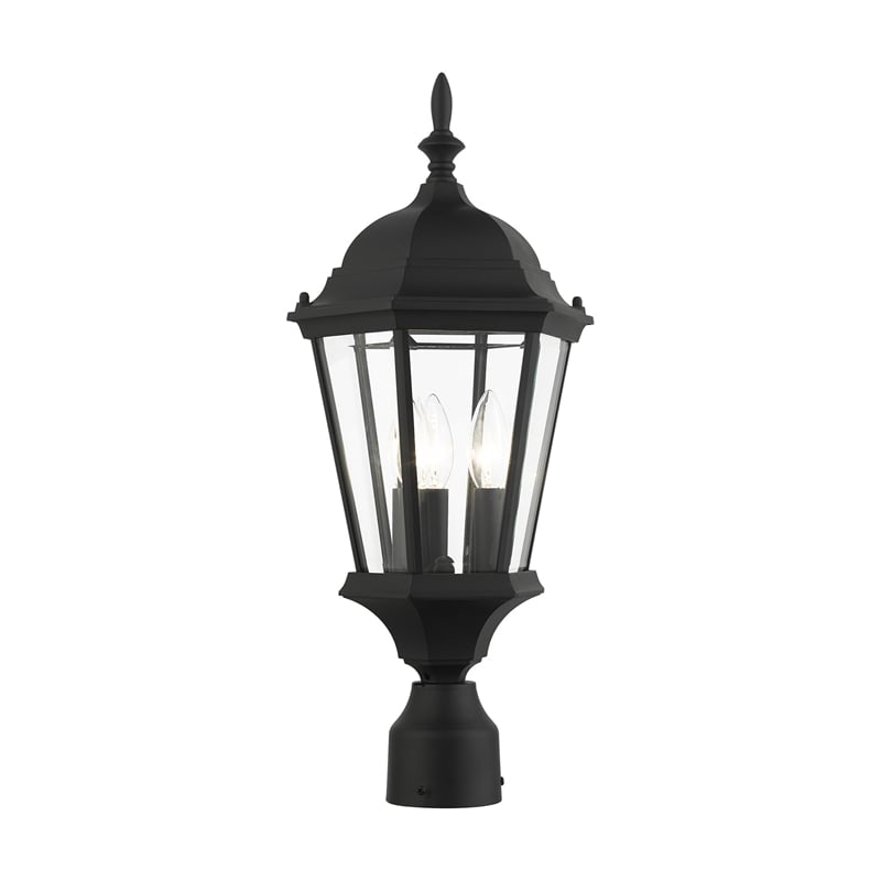 Livex Lighting Hamilton 3-Light Beveled Metal Outdoor Post Top Lantern in Black
