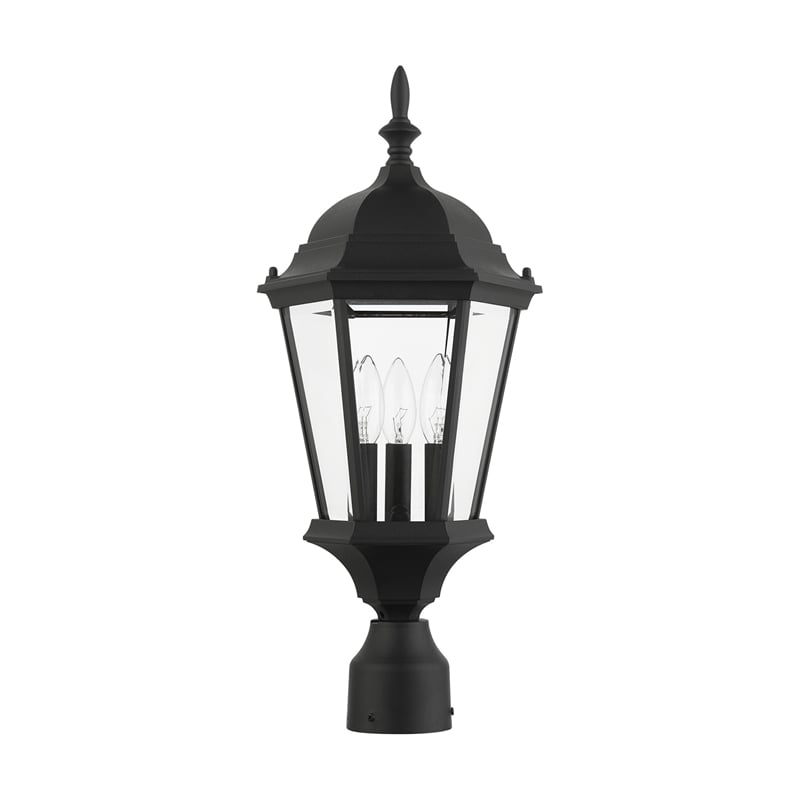 Livex Lighting Hamilton 3-Light Beveled Metal Outdoor Post Top Lantern in Black