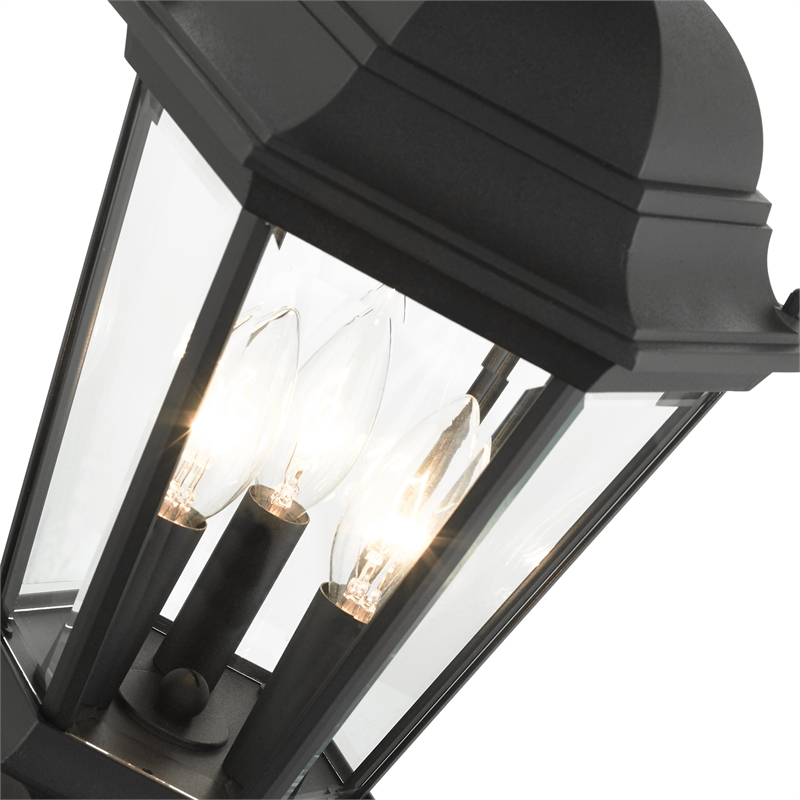 Livex Lighting Hamilton 3-Light Beveled Metal Outdoor Post Top Lantern in Black