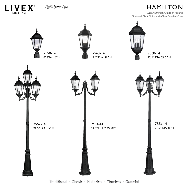 Livex Lighting Hamilton 3-Light Beveled Metal Outdoor Post Top Lantern in Black