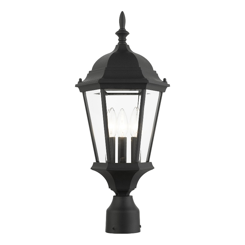Livex Lighting Hamilton 3-Light Beveled Metal Outdoor Post Top Lantern in Black