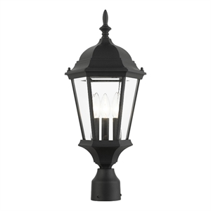 Livex Lighting Hamilton 3-Light Beveled Metal Outdoor Post Top Lantern in Black