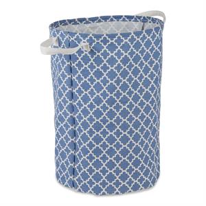 PE-Coated Cotton Polyester Laundry Hamper Lattice French Blue Round 13.5x13.5x20