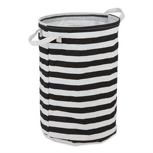 PE-Coated Cotton Polyester Laundry Hamper Stripe Black Round 13.5x13.5x20